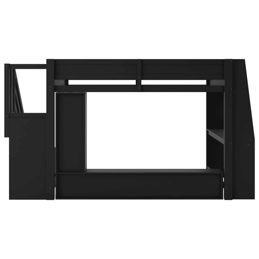Cama alta 140x200 - secretária, armazenamento múltiplo, LED e escada com espaço - Preto