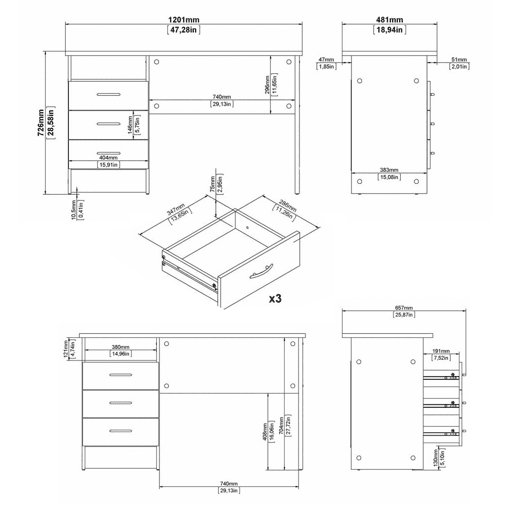 Escrivaninha WellHome Tormes com 3 gavetas