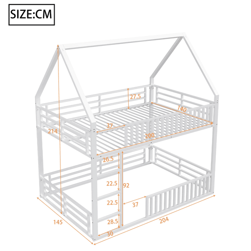 Cama alta 140x200 - estilo casa com grade e luz LED - Branco
