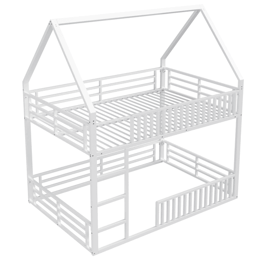 Cama alta 140x200 - estilo casa com grade e luz LED - Branco