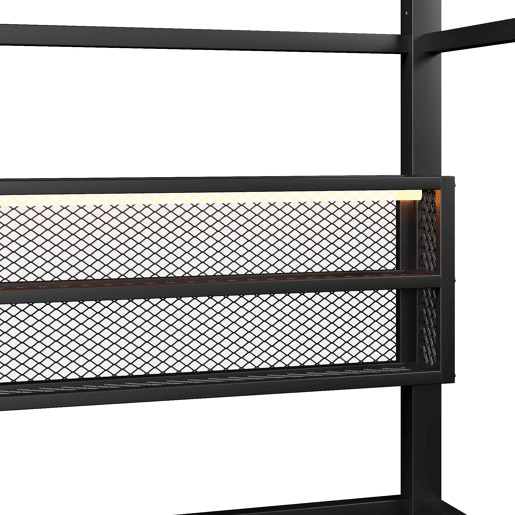 Cama infantil com plataforma 90x200 - com LED, grade de proteção e design em forma de casinha - Preto