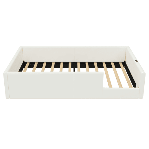 Cama plataforma 90x200 - estofada com grade e estação de carregamento - Branca