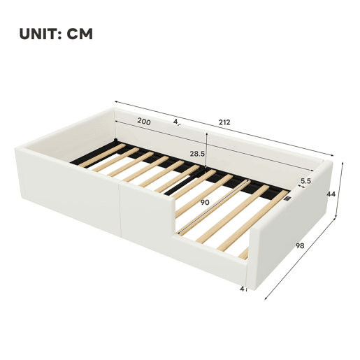 Cama plataforma 90x200 - estofada com grade e estação de carregamento - Branca