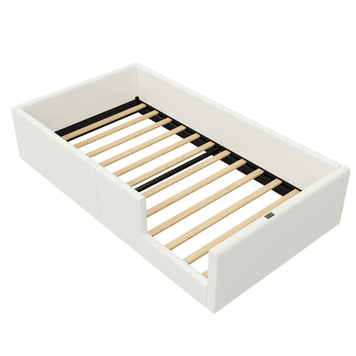Cama plataforma 90x200 - estofada com grade e estação de carregamento - Branca