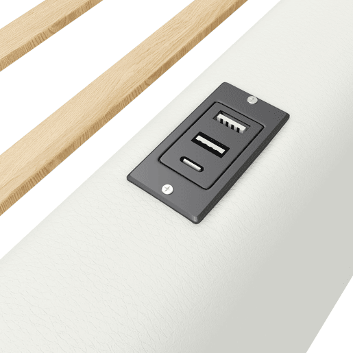 Cama plataforma 90x200 - estofada com grade e estação de carregamento - Branca