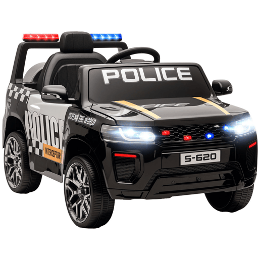 AIYAPLAY Carro Elétrico para Crianças de Polícia Carro a Bateria 12V com Motor Duplo Controlo Remoto 2,4 G Suspensão em 4 Rodas Sirene Faróis LED Porta USB Bluetooth e Música Preto