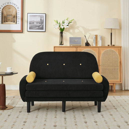 Sofá loveseat de 2 lugares - Daybed e poltrona relax com arrumação - Preto