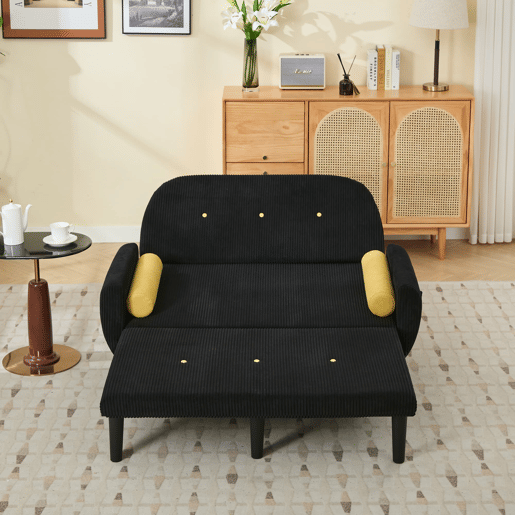 Sofá loveseat de 2 lugares - Daybed e poltrona relax com arrumação - Preto