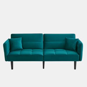 Sofá de 2 lugares - 2 em 1, encosto reclinável, braços rebatíveis, ideal para espaços pequenos - Antique Blue Green
