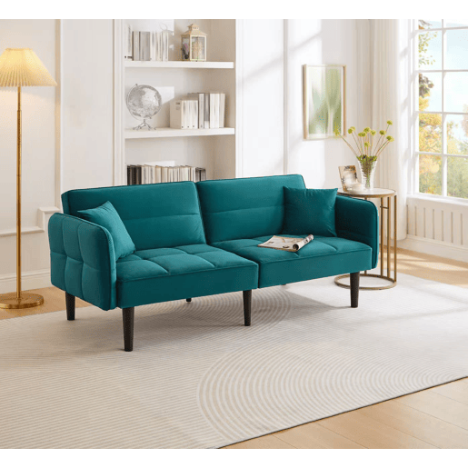 Sofá de 2 lugares - 2 em 1, encosto reclinável, braços rebatíveis, ideal para espaços pequenos - Antique Blue Green