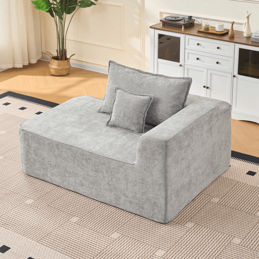 Chaise longue de 2 lugares - sofá sem montagem com almofadas e bolsos laterais - cinzento