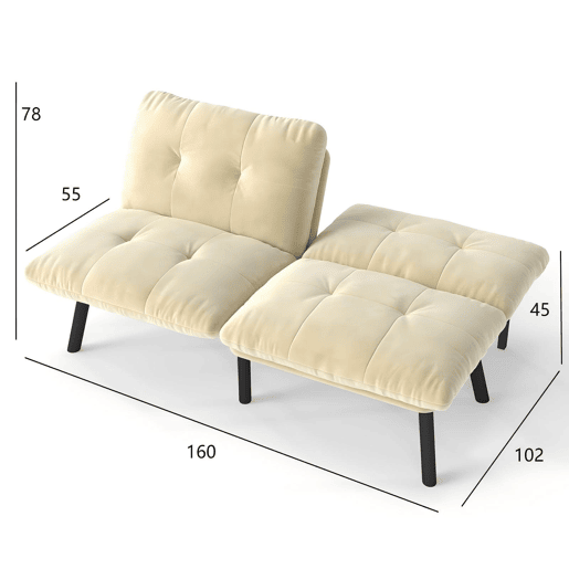 Sofá de 2 lugares - moderno, dobrável, com função de cama - creme