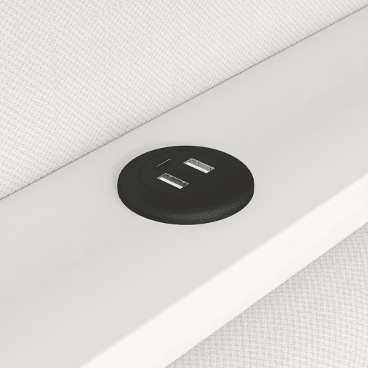 Cama de dia estofada 90x200 - com USB, LED, secretária e 2 gavetas - Branca