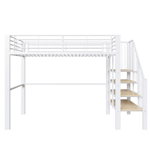 Cama alta 90x200 - Estrutura metálica, grande capacidade de arrumação, escada, ideal para crianças e adultos - Branco