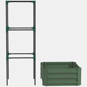 OutsunnyFloreira Grande para Exterior em Aço Galvanizado com Treliça para Plantas Trepadoras e Base Aberta para Pátio Terraço ou Varanda 61x61x140 cm Verde
