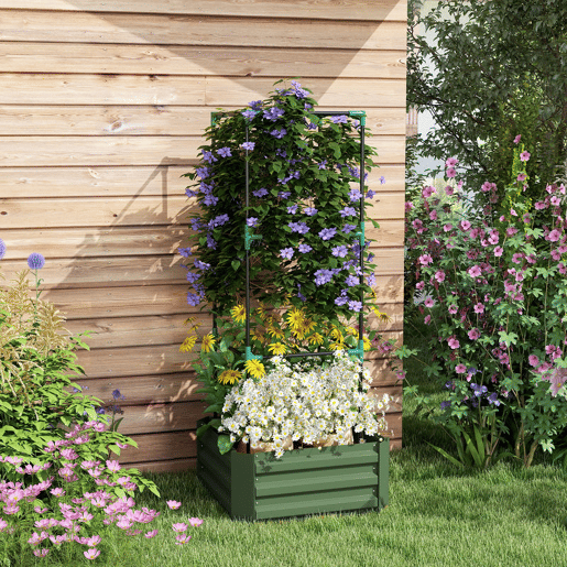 OutsunnyFloreira Grande para Exterior em Aço Galvanizado com Treliça para Plantas Trepadoras e Base Aberta para Pátio Terraço ou Varanda 61x61x140 cm Verde