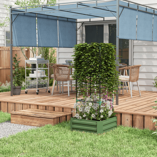 OutsunnyFloreira Grande para Exterior em Aço Galvanizado com Treliça para Plantas Trepadoras e Base Aberta para Pátio Terraço ou Varanda 61x61x140 cm Verde