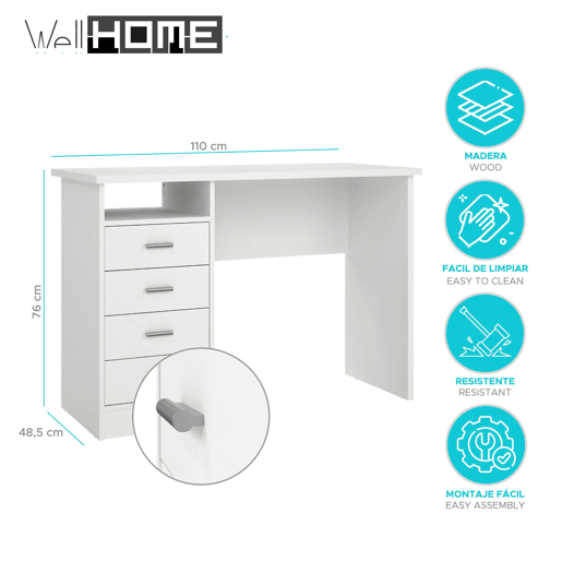Escrivaninha WellHome Tormes com 3 gavetas