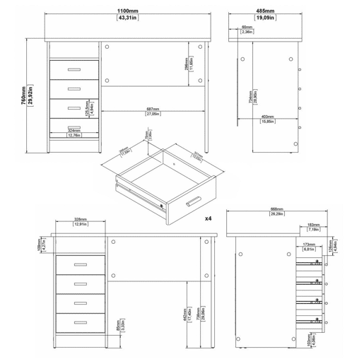 Escrivaninha WellHome Tormes com 3 gavetas