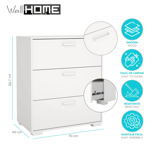 Cômoda Eria WellHome com 3 gavetas Cômoda Eria WellHome com 3 gavetas