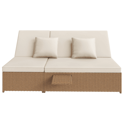 Espreguiçadeira exterior Rattan - Dupla, dobrável, com almofadas, resistente às intempéries - Branca