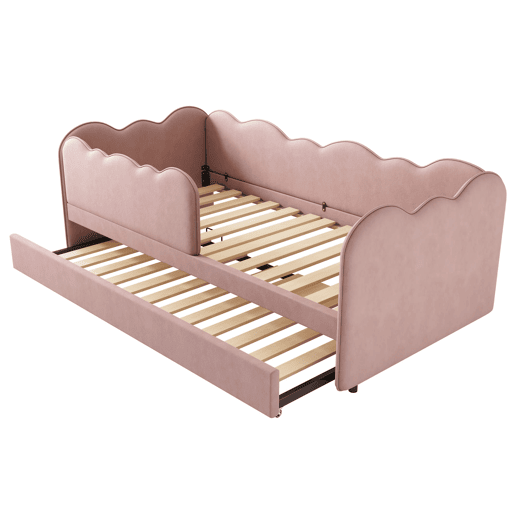 Cama estofada 90x190 cm - cama nido com estrado de ripas - veludo rosa