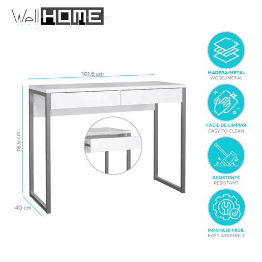 Mesa WellHome com 2 gavetas