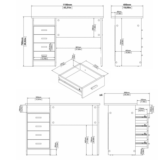 Mesa WellHome com 2 gavetas