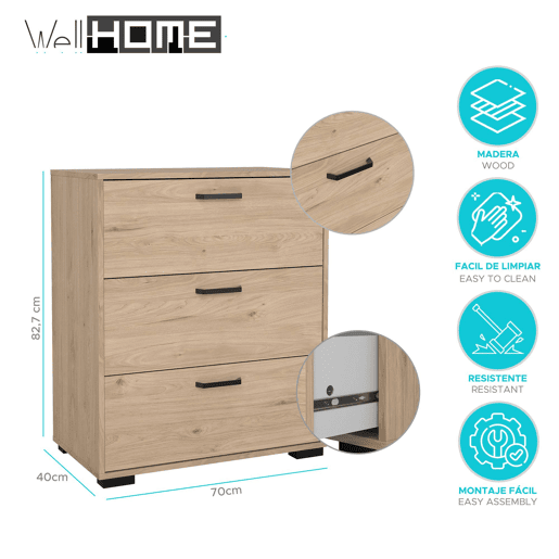 Cômoda Eria WellHome com 3 gavetas Cômoda Eria WellHome com 3 gavetas