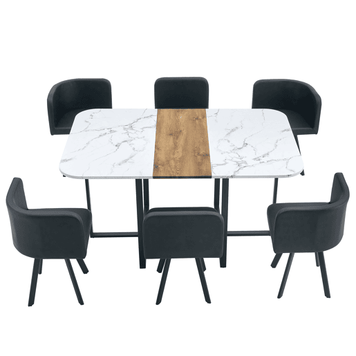 Conjunto de sala de jantar para 4-6 pessoas - Mesa extensível e cadeiras dobráveis - Branco e preto Conjunto de sala de jantar para 4-6 pessoas - Mesa extensível e cadeiras dobráveis - Branco e preto