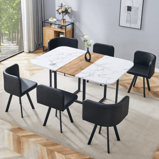 Conjunto de sala de jantar para 4-6 pessoas - Mesa extensível e cadeiras dobráveis - Branco e preto Conjunto de sala de jantar para 4-6 pessoas - Mesa extensível e cadeiras dobráveis - Branco e preto