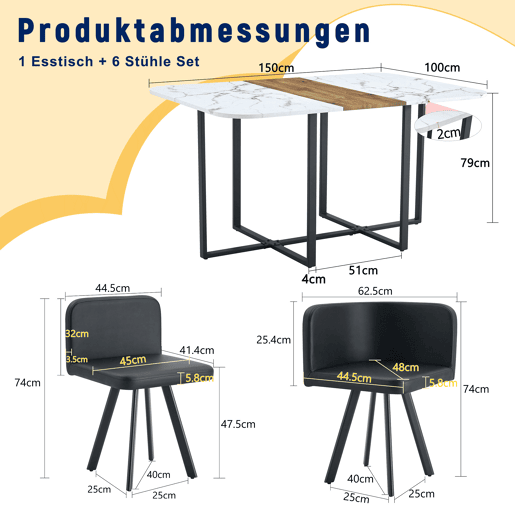 Conjunto de sala de jantar para 4-6 pessoas - Mesa extensível e cadeiras dobráveis - Branco e preto Conjunto de sala de jantar para 4-6 pessoas - Mesa extensível e cadeiras dobráveis - Branco e preto