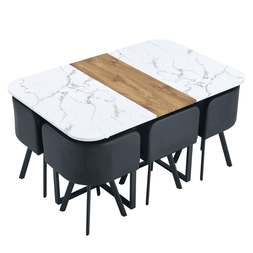 Conjunto de sala de jantar para 4-6 pessoas - Mesa extensível e cadeiras dobráveis - Branco e preto Conjunto de sala de jantar para 4-6 pessoas - Mesa extensível e cadeiras dobráveis - Branco e preto