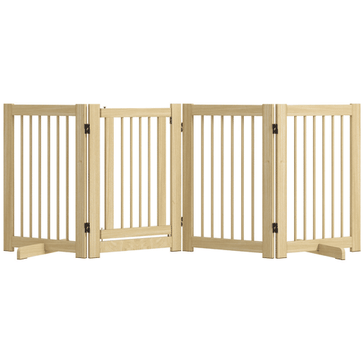 PawHut Barreira de Segurança para Cães em Madeira Dobrável para Escadas e Portas Veda para Cães Pequenos e Médios de 4 Painéis com Suporte de Pé para Interiores 204x36x75 cm Madeira