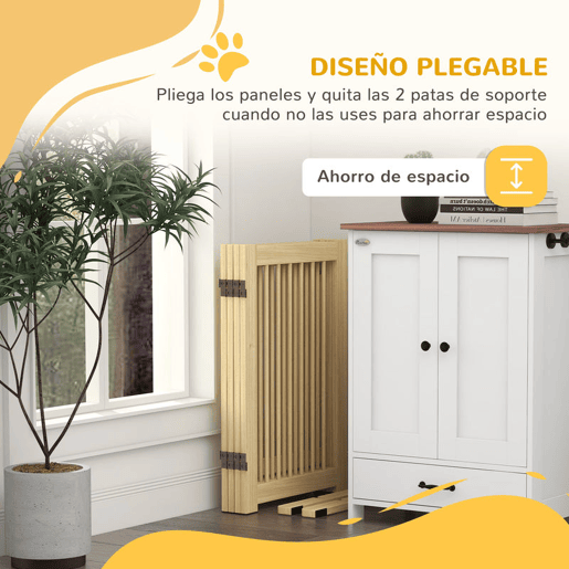 PawHut Barreira de Segurança para Cães em Madeira Dobrável para Escadas e Portas Veda para Cães Pequenos e Médios de 4 Painéis com Suporte de Pé para Interiores 204x36x75 cm Madeira