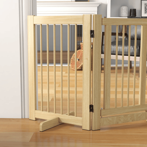 PawHut Barreira de Segurança para Cães em Madeira Dobrável para Escadas e Portas Veda para Cães Pequenos e Médios de 4 Painéis com Suporte de Pé para Interiores 204x36x75 cm Madeira