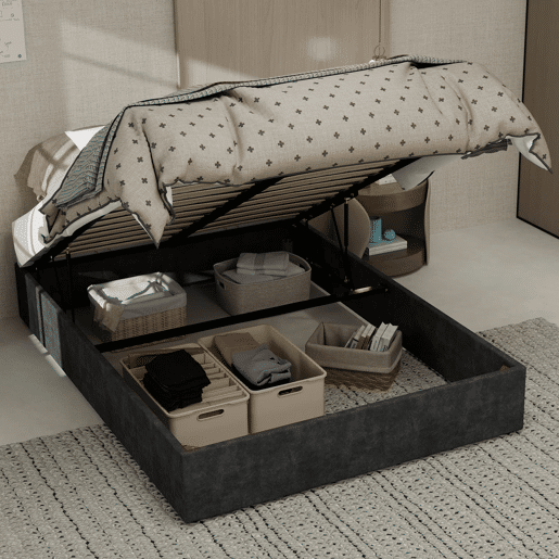 Cama moderna 140x200 - Estilo simples, com pistões elevatórios - Cinza