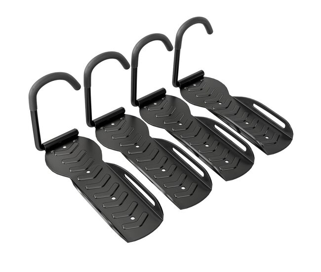 Sportnow soportes de pared para bicicletas de 4 piezas, gancho para colgar bicicleta plegable hasta 30 kg, portabicicletas de almacenamiento vertical con tornillos, para casa, garaje y sótano, negro