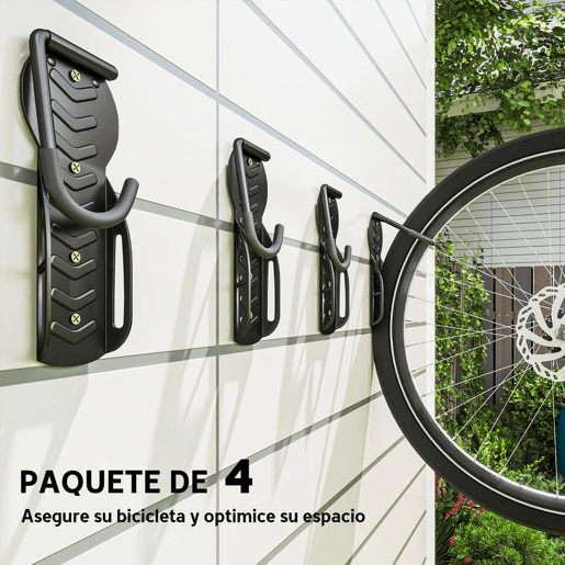 SPORTNOW Conjunto de Suportes de Parede para Bicicletas com 4 Peças Gancho Dobrável para Bicicleta até 30 kg Suporte de Armazenamento Vertical com Parafusos para Casa Garagem e Cave Preto