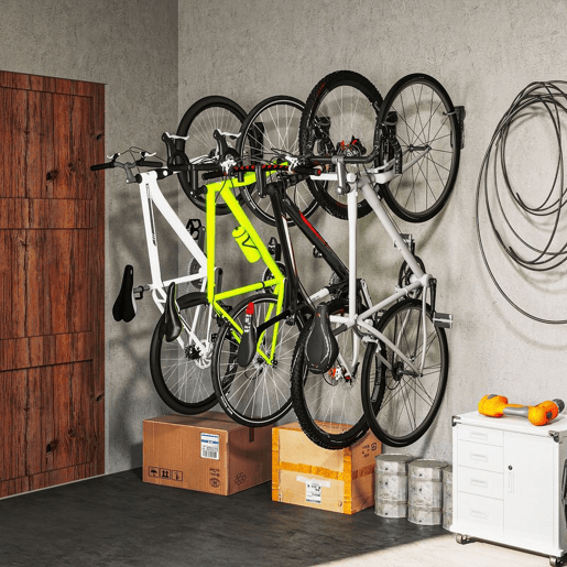 SPORTNOW Conjunto de Suportes de Parede para Bicicletas com 4 Peças Gancho Dobrável para Bicicleta até 30 kg Suporte de Armazenamento Vertical com Parafusos para Casa Garagem e Cave Preto