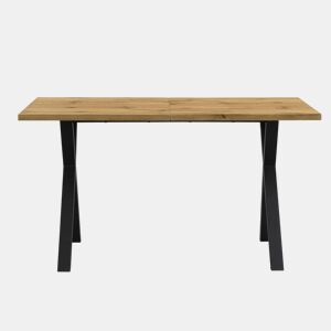 Mesa de jantar 140x80x76 cm - design moderno com pernas cruzadas, ferro e carvalho, preto