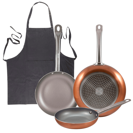 Set de frigideiras San Ignacio de 3 peças + avental