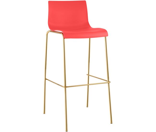Taburete de bar hover base cuatro patas plástico dorado rojo 48x43x100 cm