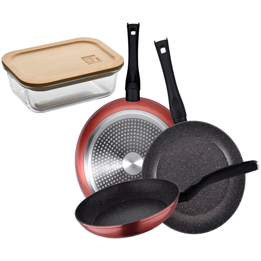 Set de frigideiras San Ignacio de 3 peças + recipiente hermético Set de frigideiras San Ignacio de 3 peças + recipiente hermético