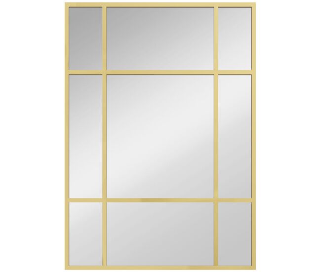 Homcom espejo rectangular de pared, 70x50 cm, espejo de ventana con marco de metal, decorativo para salón, dormitorio, entrada, dorado