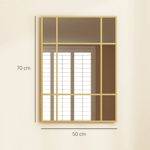 HOMCOM Espelho Retangular de Parede 70x50 cm Espelho com Moldura Metálica Decorativo para Sala Quarto Entrada Dourado