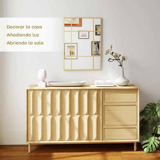 HOMCOM Espelho Retangular de Parede 70x50 cm Espelho com Moldura Metálica Decorativo para Sala Quarto Entrada Dourado