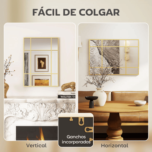 HOMCOM Espelho Retangular de Parede 70x50 cm Espelho com Moldura Metálica Decorativo para Sala Quarto Entrada Dourado