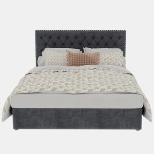 Cama estofada 140x200 - minimalista, cabeceira confortável, base alta com pistão - cinzenta