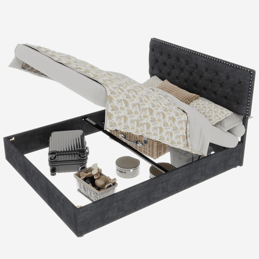 Cama estofada 140x200 - minimalista, cabeceira confortável, base alta com pistão - cinzenta